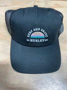 Hurley Black Trucker Hat with Sunset Wave Embroidery